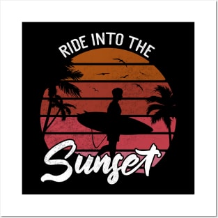 Vintage Sunset Surfer Posters and Art